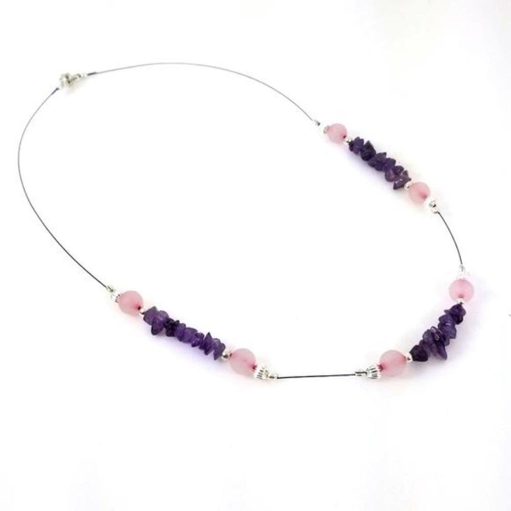 Rose Quartz and Amethyst Necklace New Handmade